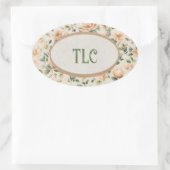 Monogram Sparkly Peach Peony Watercolor Floral Ovale Sticker (Tas)