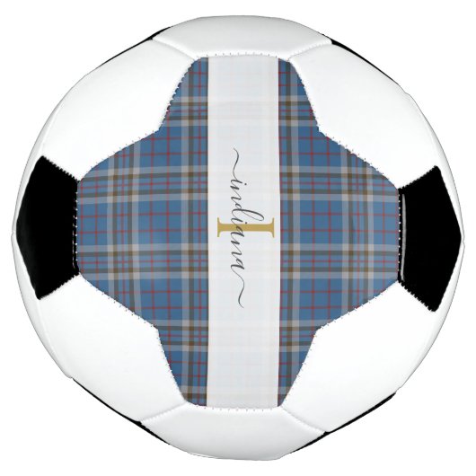 Monogram speldenscript Typografie Rustisch Tartan Voetbal (Gedraaid)