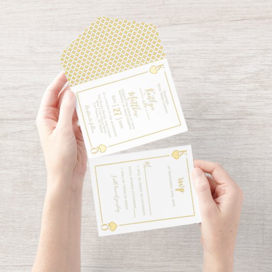 Monogram Spelen Kaart bruiloft echte Folie geperst All In One Uitnodiging (Uittrekbaar)