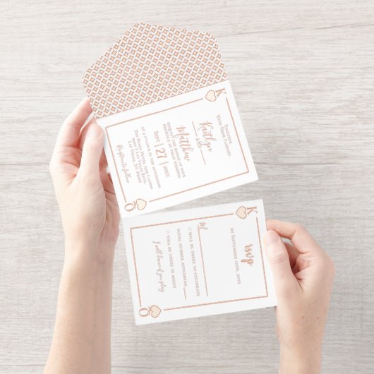 Monogram Spelen Kaart bruiloft echte Folie geperst All In One Uitnodiging (Uittrekbaar)