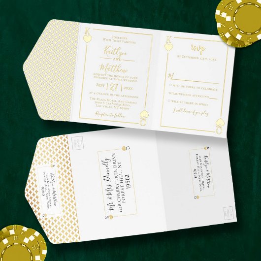 Monogram Spelen Kaart bruiloft echte Folie geperst All In One Uitnodiging