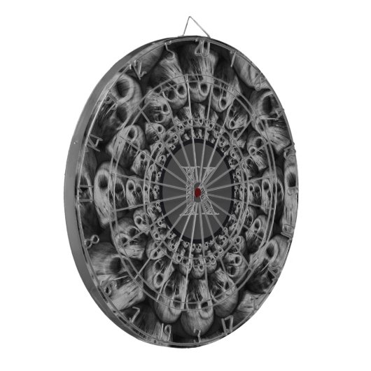 Monogram Spooky Skulls Abstract zwart-wit Dartbord (Voorkant Links)