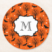 Monogram Spooky Trees en Bats Halloween Pattern Ronde Kartonnen Onderzetter (Voorkant)