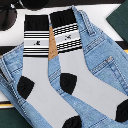 Monogram sportstreep zwart grijs sokken