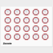 Monogram Sporty Red White Blue Nautical Stripes Ronde Sticker (Vel)