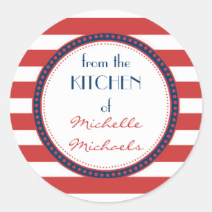 Monogram Sporty Red White Blue Nautical Stripes Ronde Sticker