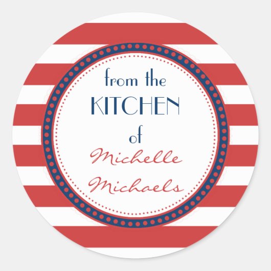 Monogram Sporty Red White Blue Nautical Stripes Ronde Sticker (Voorkant)