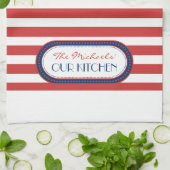 Monogram Sporty Red White Blue Nautical Stripes Theedoek (Gevouwen)