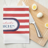 Monogram Sporty Red White Blue Nautical Stripes Theedoek (Quarter Fold)