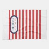 Monogram Sporty Red White Blue Nautical Stripes Theedoek (Horizontaal)