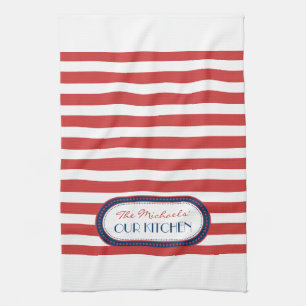 Monogram Sporty Red White Blue Nautical Stripes Theedoek