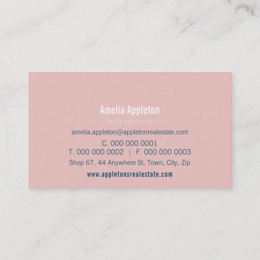 MONOGRAM SPOT modern minimaal vet marine blauw roz Visitekaartje (Achterkant)