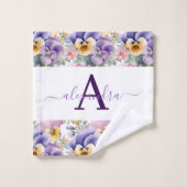 Monogram Spring Pansy Pansies Towel Set Bad Handdoek (Wasdoekje)