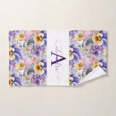 Monogram Spring Pansy Pansies Towel Set Bad Handdoek (Handdoek)