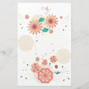 Monogram Spring Peach Flowers Garden Decor Custom Briefpapier