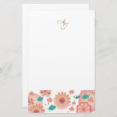Monogram Spring Peach Flowers Garden Decor Custom Briefpapier (Voorkant / Achterkant)