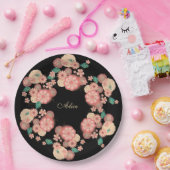 Monogram Spring Peach Flowers Garden Floral Boho Papieren Bordje (Feest)