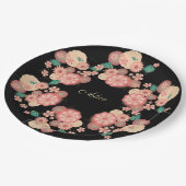 Monogram Spring Peach Flowers Garden Floral Boho Papieren Bordje (Gekanteld)