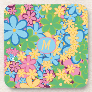 Monogram Springtime Summer 60s Flowers Pattern Bier Onderzetter