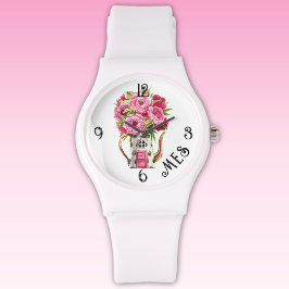 Monogram, Sprookjesachtige Cottage Witte Siliconen Horloge
