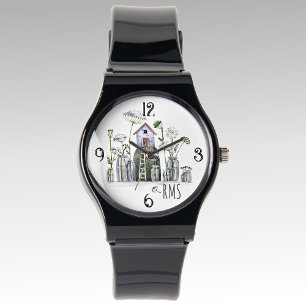 Monogram Sprookjeshuis Queen Anne's Lace Bloemen Horloge