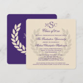 Monogram Square Classic Paarse College Graduing Kaart (Voorkant / Achterkant)