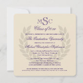 Monogram Square Classic Paarse College Graduing Kaart (Voorkant)
