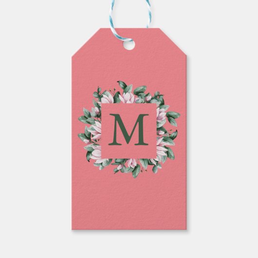 Monogram Square Floral Framed Letter Cadeaulabel (Voorkant)