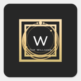 Monogram Square Golden Lijst Minimalism Geometric Vierkante Sticker