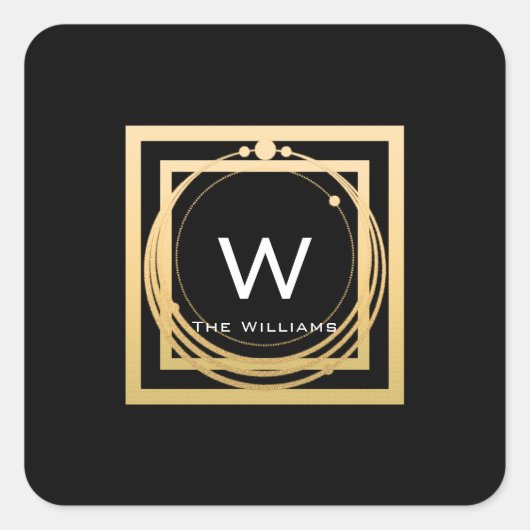 Monogram Square Gouden Frame Minimalisme Geometris Vierkante Sticker (Voorkant)