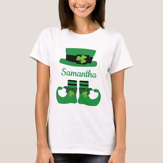 Monogram St. Patrick's Day Irish Leprechaun Green T-shirt (Voorkant)
