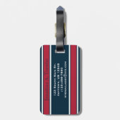 Monogram staal Blauwe en Rode Sportstripes Bagagelabel (Achterkant verticaal)