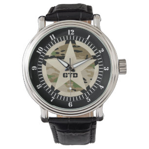 Monogram Star-Label stijldecimaal op camo-stijl Horloge