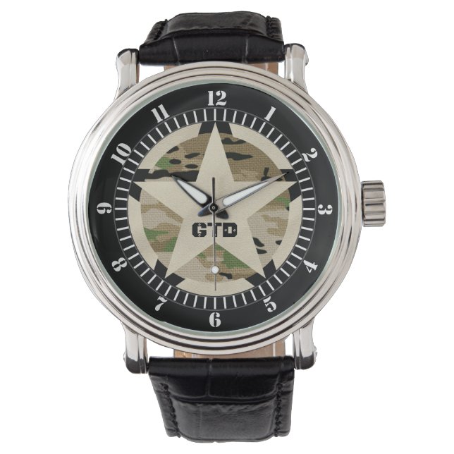 Monogram Star-Label stijldecimaal op camo-stijl Horloge (Voorkant)
