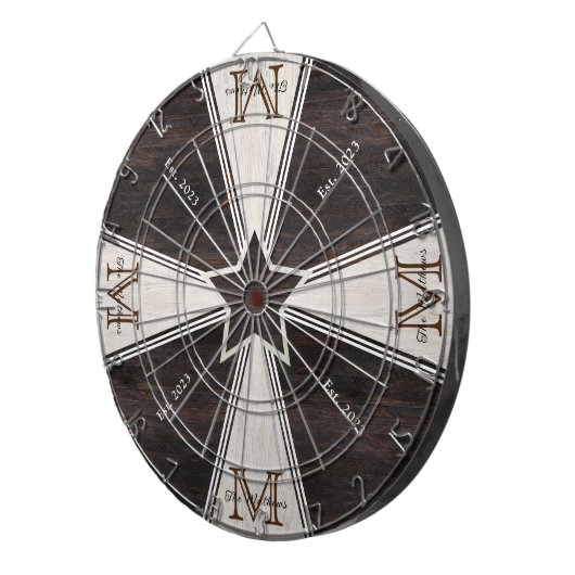 Monogram Star Rustic Wood Tone Dartbord (Voorkant Rechts)