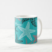 Monogram Starfish op een Turquoise Background Koffiemok (Voorkant rechts)