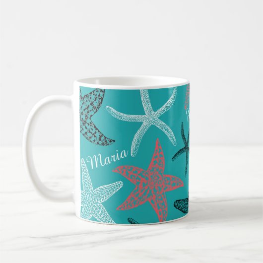 Monogram Starfish op een Turquoise Background Koffiemok (Links)