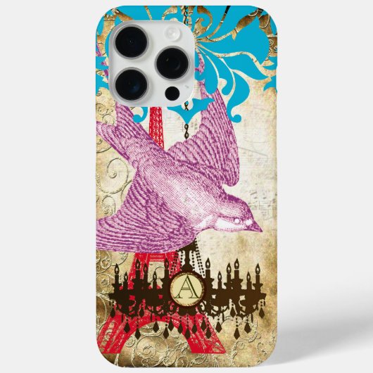 Monogram Steampunk Bird Effiel Tower Chandelier Case-Mate iPhone Case (Achterkant)