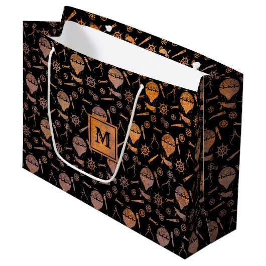 Monogram Steampunk Rusty Hot Air-ballons Groot Cadeauzakje (Voorkant Gekanteld)