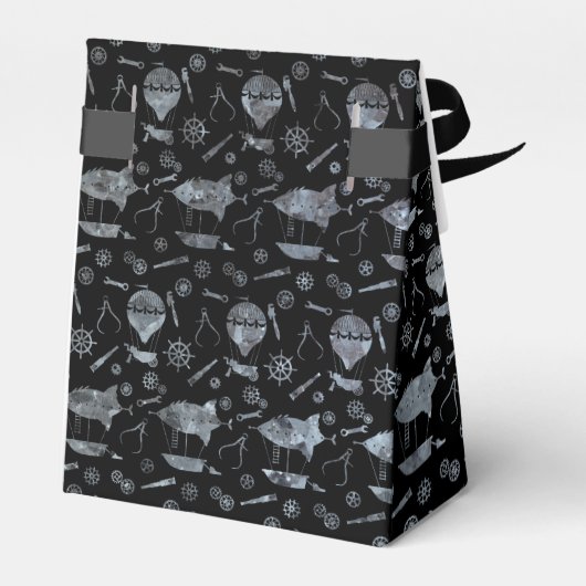 Monogram Steampunk Silver Zinc Airships Bedankdoosjes (Achterkant)