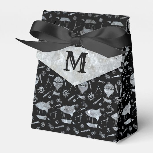 Monogram Steampunk Silver Zinc Airships Bedankdoosjes (Voorkant Zijde)