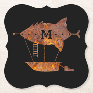 Monogram steampunk Super Colorful Rusty Airship Kartonnen Onderzetters