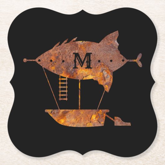Monogram steampunk Super Colorful Rusty Airship Kartonnen Onderzetters (Voorkant)