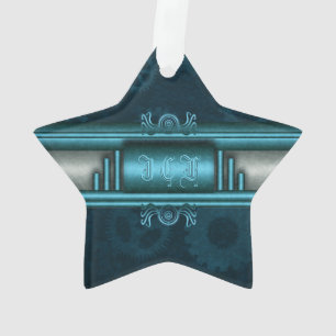 Monogram, Steampunked Deco op ijs blauw en blauwgr Ornament