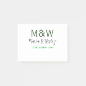 Monogram stel grijs groen modern romantische datum post-it® notes (Voorkant)