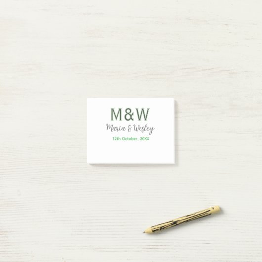 Monogram stel grijs groen modern romantische datum post-it® notes (Op bureau)