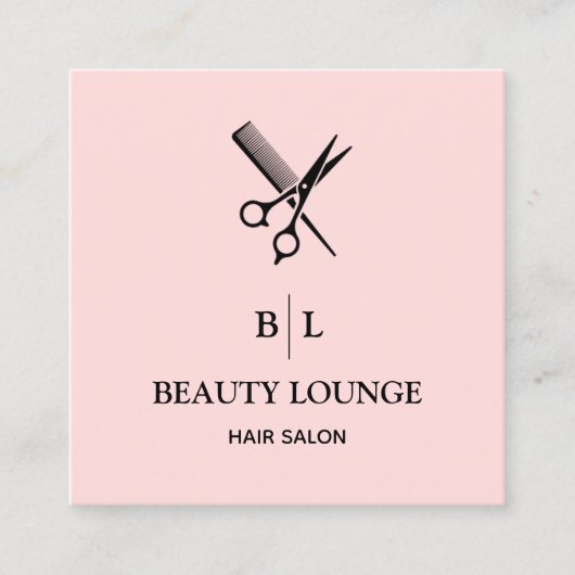 Monogram sterminimalistisch zwart-roze vierkante visitekaartje (Voorkant)