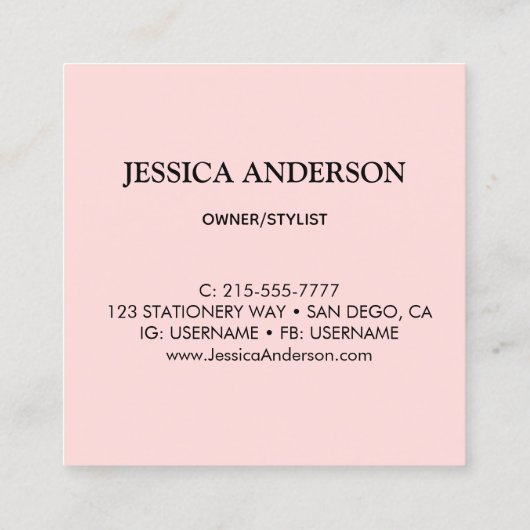 Monogram sterminimalistisch zwart-roze vierkante visitekaartje (Achterkant)