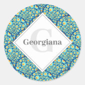 Monogram Sterrennacht op Zee Doodle Art Deco Ronde Sticker (Voorkant)