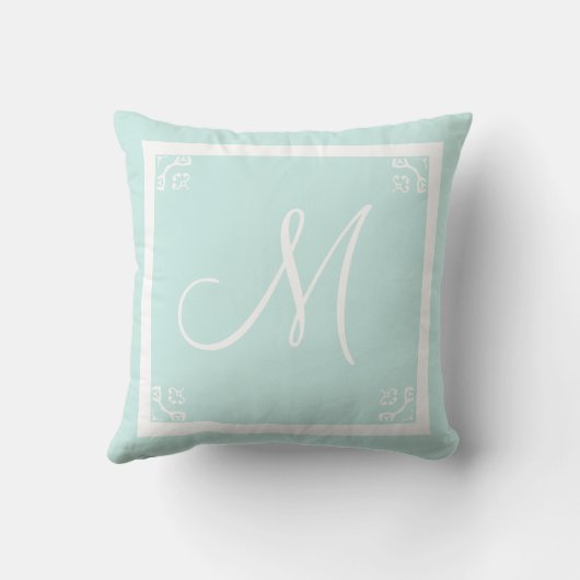 MONOGRAM stevig bleek babyblauw aangepast Kussen (Achterkant)